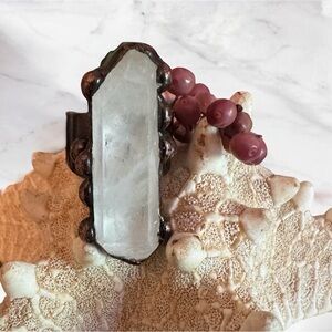 Clear Quartz Statement Ring with Copper-Tone Bezel - Pink Accents